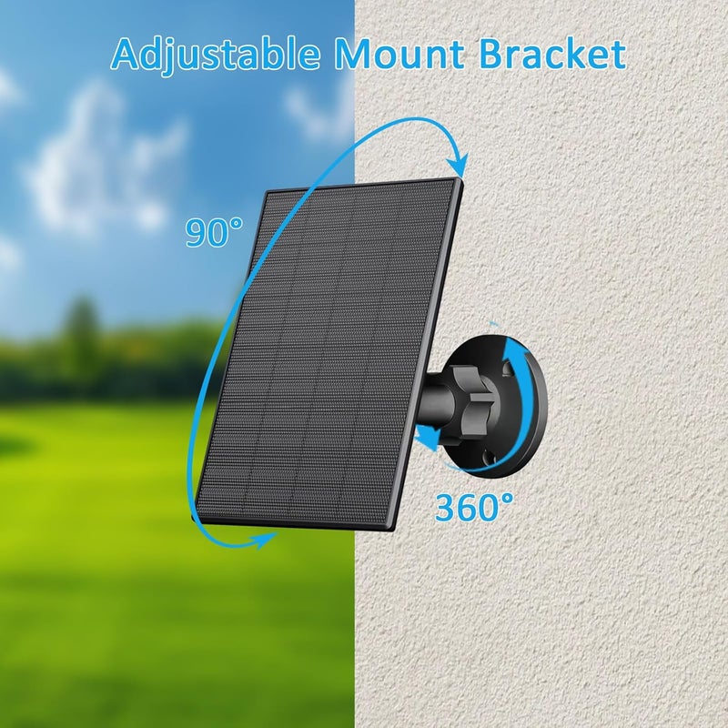 VUEBEE 2W Solar Panel for Security Camera Outdoor, USB/USB-C Charger with IP65 Waterproof, 360° Adjustable Mount & 7.2ft Cable, Compatible with Rechargeable Battery Cameras (2 Pack, Black) - Image 5